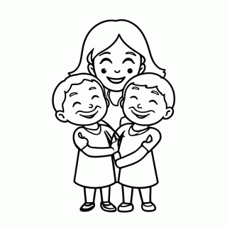 Mae Com Filhos Abraco — Dia das Mães para Colorir