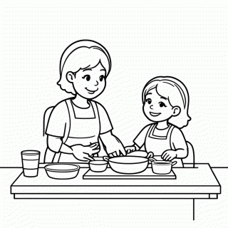 Mae Cozinhando Com Crianca para colorir