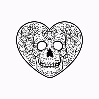 Calavera Coracao Flores para colorir