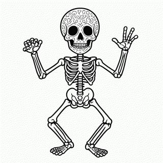 Esqueleto Dancando Baile — Dia dos Mortos Mexicano para Colorir