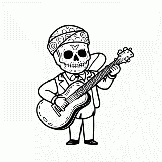 Mariachi Com Violao — Dia dos Mortos Mexicano para Colorir