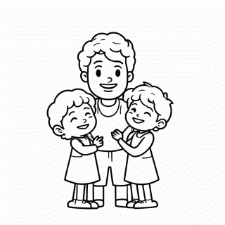 Pai Com Filhos Abraco — Dia dos Pais para Colorir
