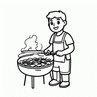 Pai Cozinhando Churrasco para colorir