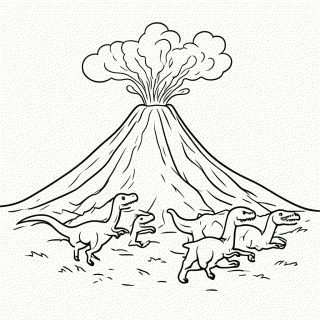 Vulcao Com Dinossauros para colorir