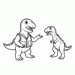 Treinador e Raptor — Dinossauros do Jurassic World para Colorir