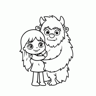 Menina e o Yeti para colorir