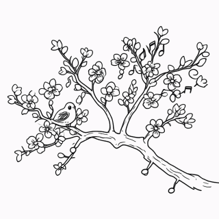 Primavera Passaros Cantando para colorir