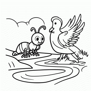 A Formiga e a Pomba para colorir