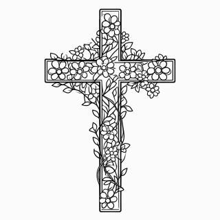 Cruz com Flores para colorir