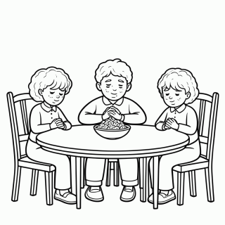 Família Dando Graças à Mesa para colorir