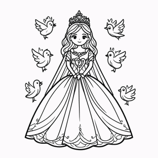 Branca de Neve e os Passarinhos para colorir