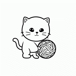 Gato Com Bola De La para colorir