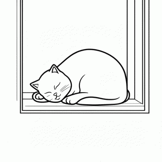 Gato Dormindo Na Janela para colorir