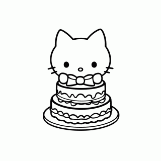 Kitty Aniversario Bolo para colorir