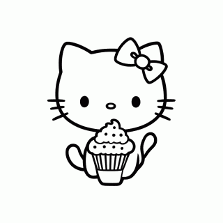 Kitty Com Cupcake para colorir