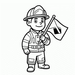 Bombeiro Com Bandeira para colorir