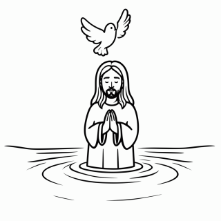 Batismo de Jesus no Rio Jordão para colorir