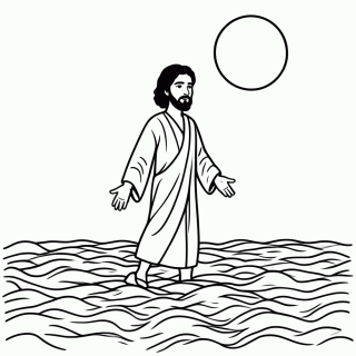 Jesus Caminha Sobre as Águas para colorir