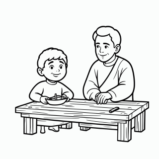 Menino Jesus na Carpintaria com José para colorir