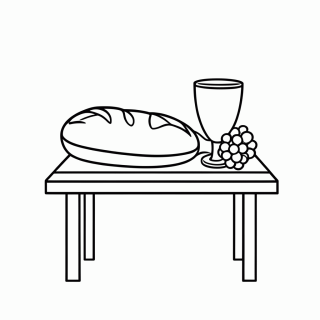 Santa Ceia: Mesa com Pão e Cálice para colorir