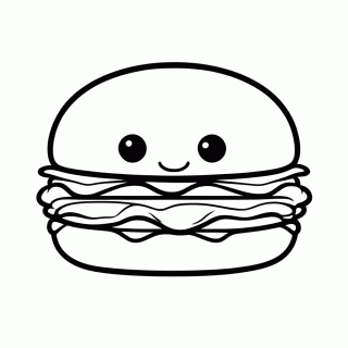 Hamburguer Fofo Rosto — Comidas Kawaii para Colorir