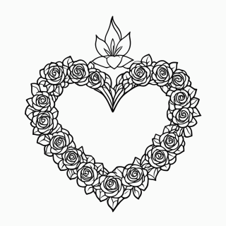 Coração de Maria com Flores para colorir