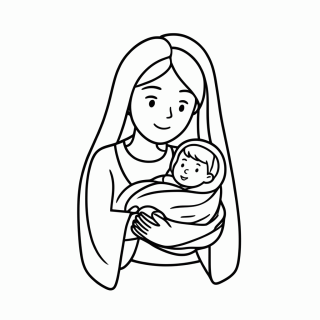 Maria com o Menino Jesus para colorir