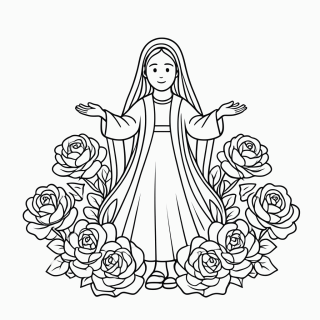 Nossa Senhora com Rosas para colorir