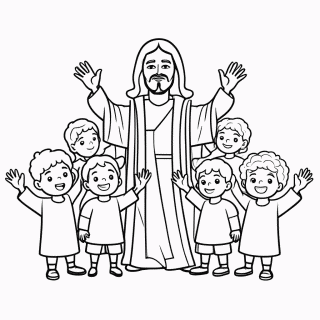 Jesus Com Criancas para colorir