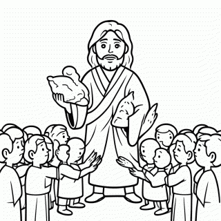 Jesus Multiplicando Paes para colorir