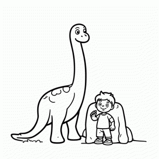 Dinossauro Verde e o Menino para colorir