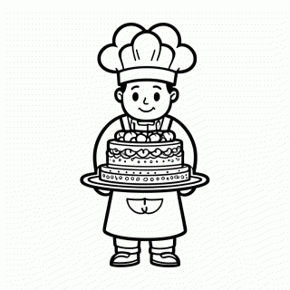 Confeiteiro Com Bolo para colorir