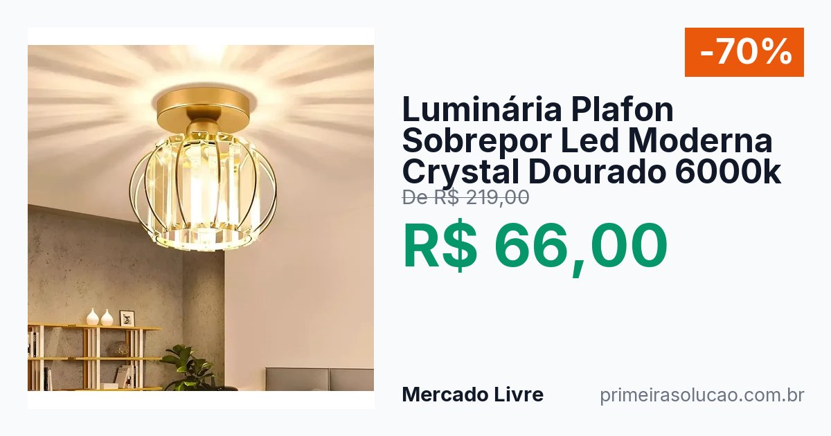 Luminária Plafon Sobrepor Led Moderna Crystal Dourado 6000k