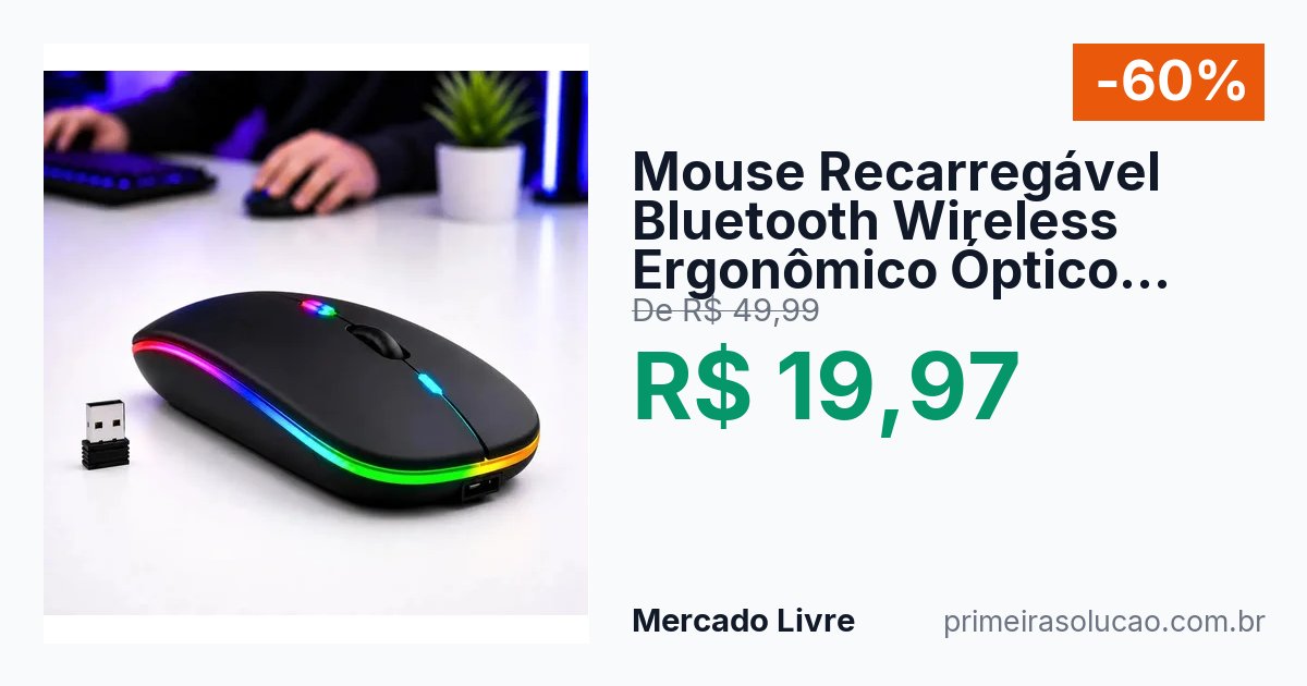 Mouse Recarregável Bluetooth Wireless Ergonômico Óptico Informática ...