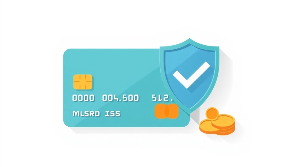 Cartão de crédito sem anuidade sobre fundo com ícones de finanças pessoais e economia