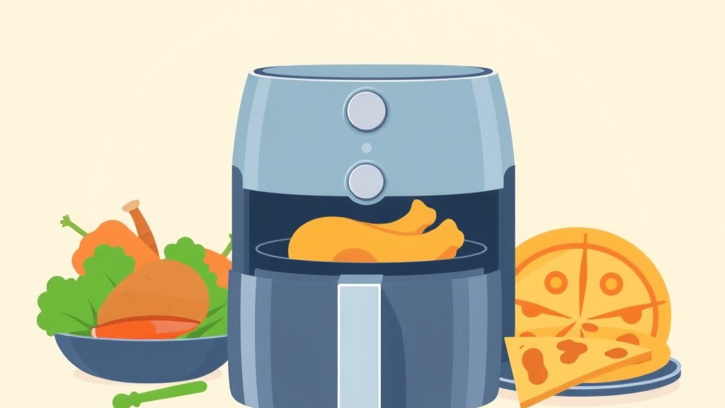 Air fryer grande aberta com frango inteiro dourado dentro, em bancada de cozinha moderna