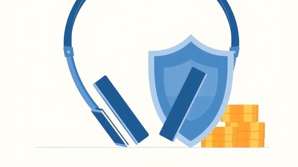 Fone de ouvido over-ear bluetooth sobre uma superfície com símbolo de Bluetooth e moedas ao redor, ilustrando a relação custo-benefício