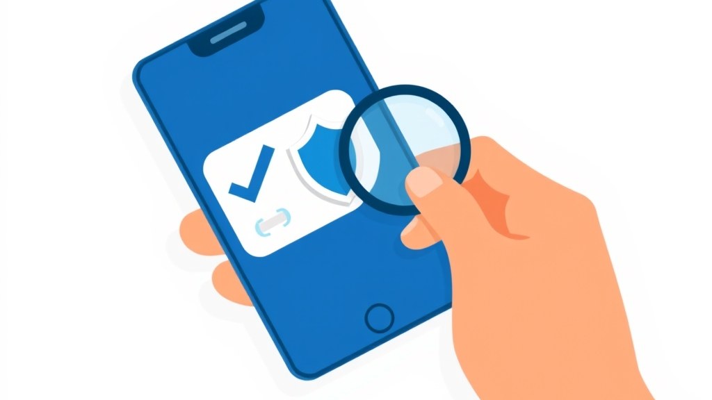 Ilustração de pessoa segurando iPhone seminovo com escudo de proteção e selos de verificação ao redor, representando compra segura