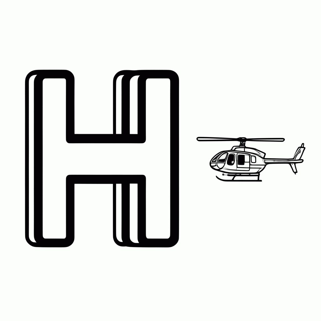 Desenho de H De Helicoptero para colorir e imprimir grátis em folha A4