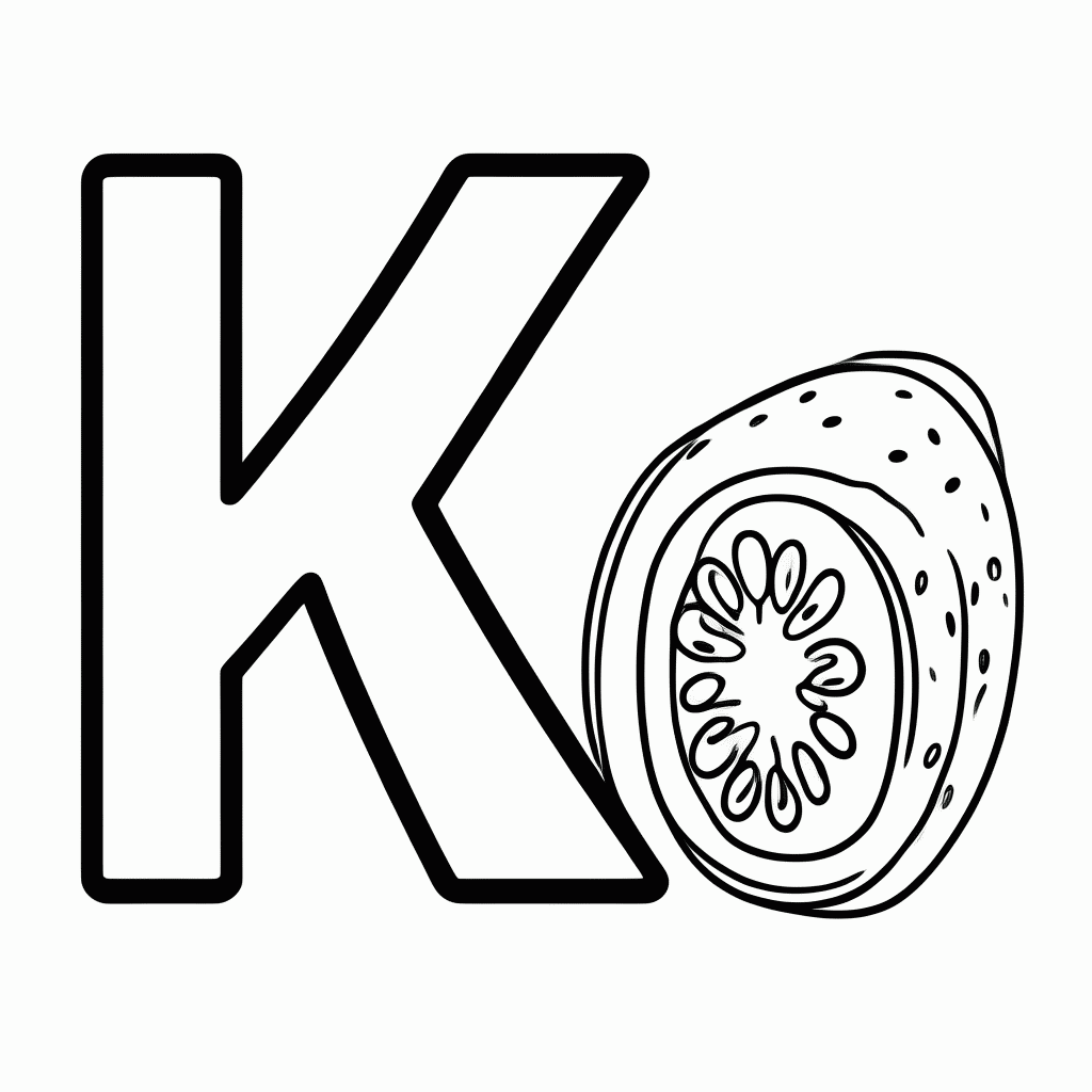 Desenho de K De Kiwi para colorir e imprimir grátis em folha A4