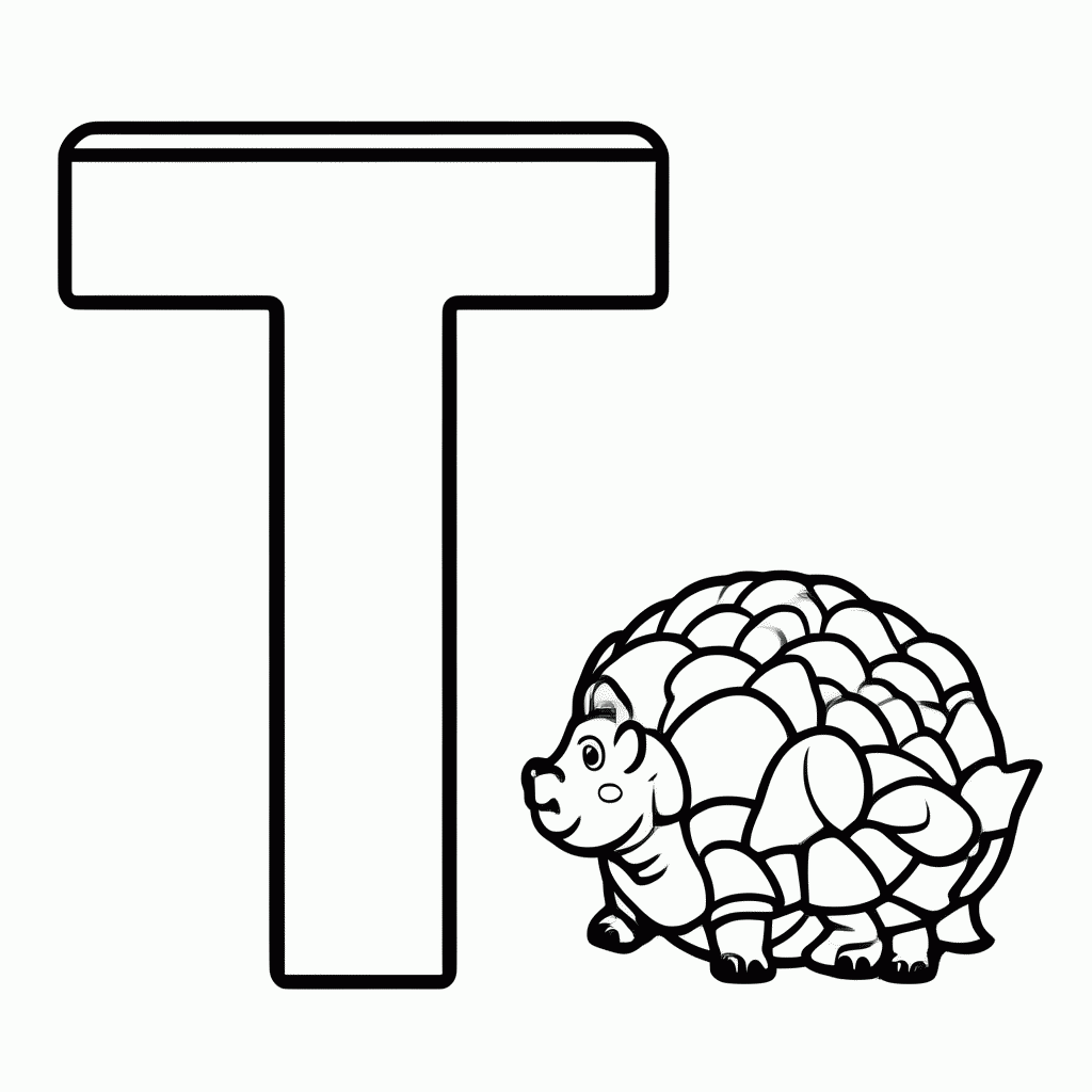 Desenho de T De Tatu para colorir e imprimir grátis em folha A4