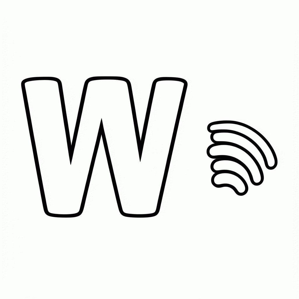 Desenho de W De Wifi para colorir e imprimir grátis em folha A4