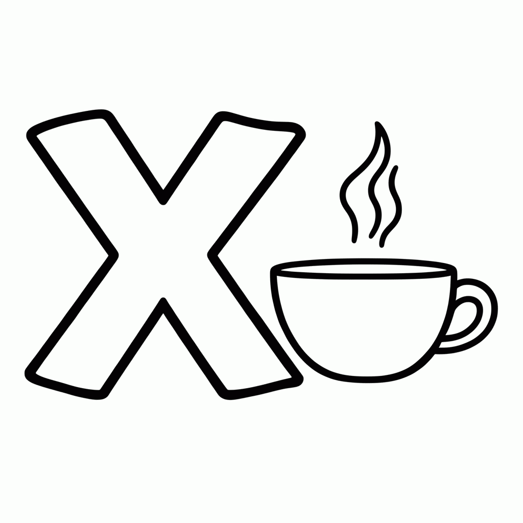 Desenho de X De Xicara para colorir e imprimir grátis em folha A4