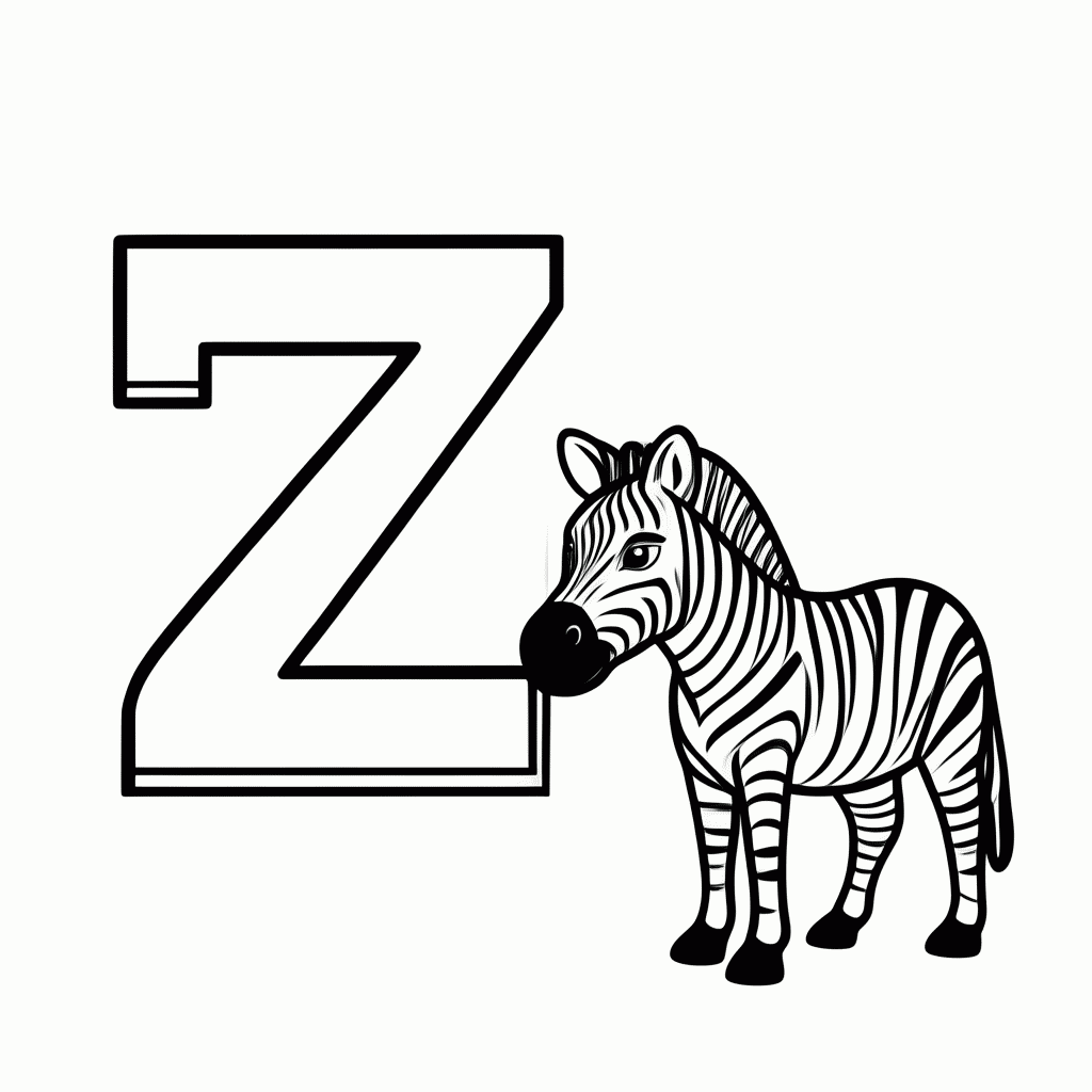 Desenho de Z De Zebra para colorir e imprimir grátis em folha A4