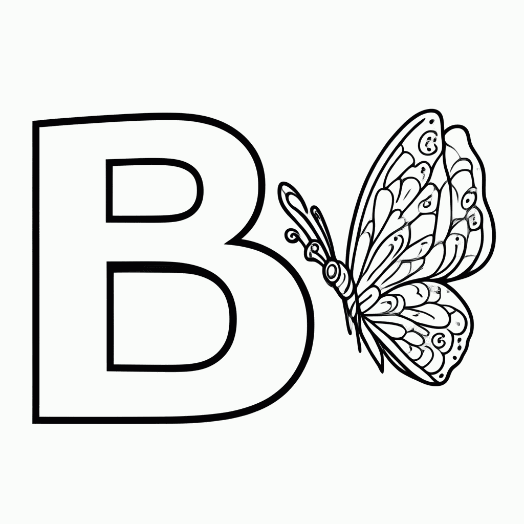 Desenho de B de Borboleta para colorir e imprimir grátis em folha A4