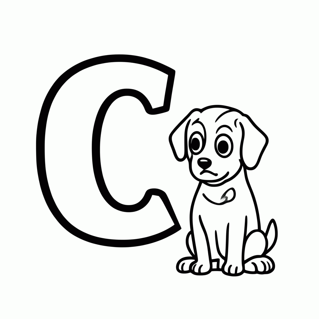Desenho de C de Cachorro para colorir e imprimir grátis em folha A4