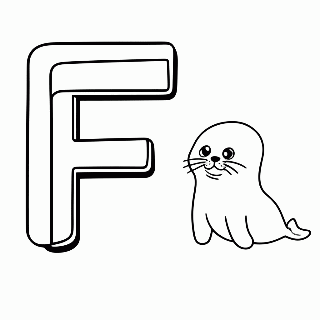 Desenho de F de Foca para colorir e imprimir grátis em folha A4