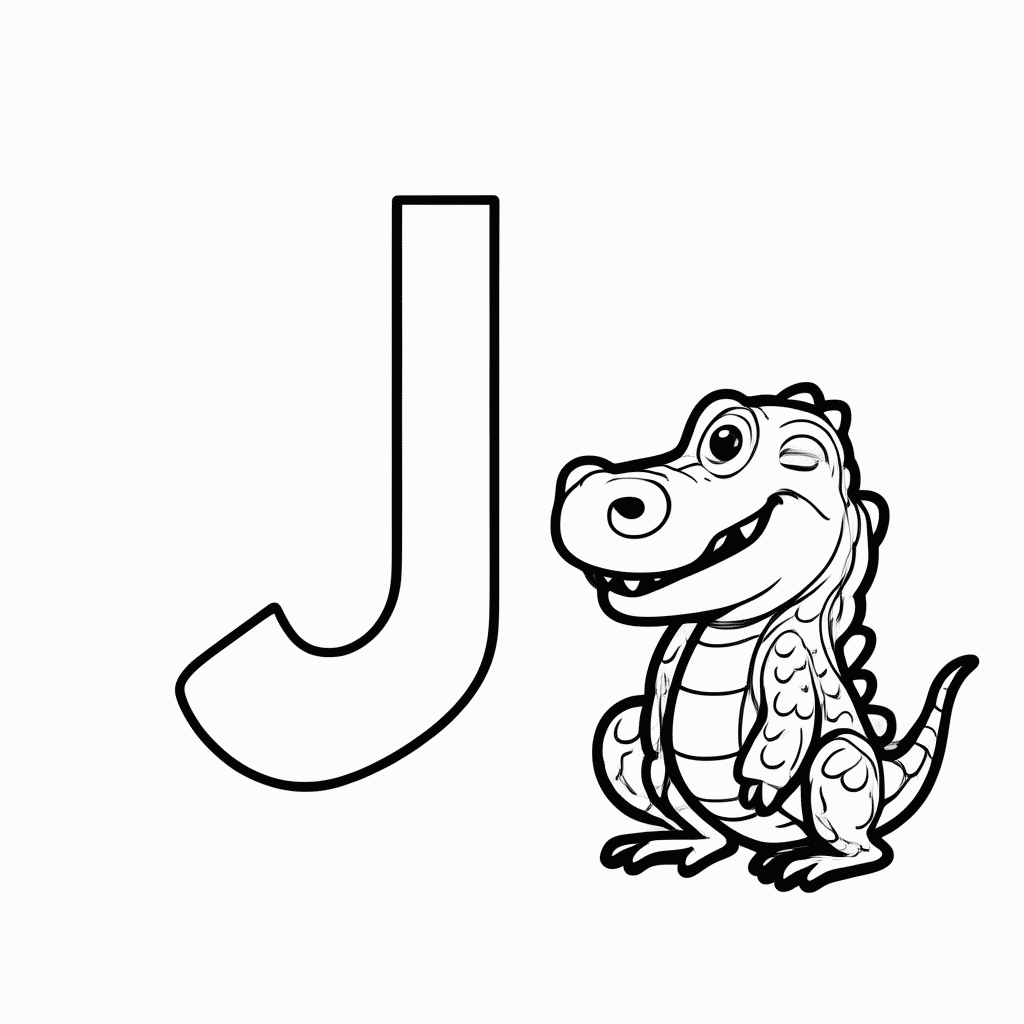 Desenho de J de Jacare para colorir e imprimir grátis em folha A4