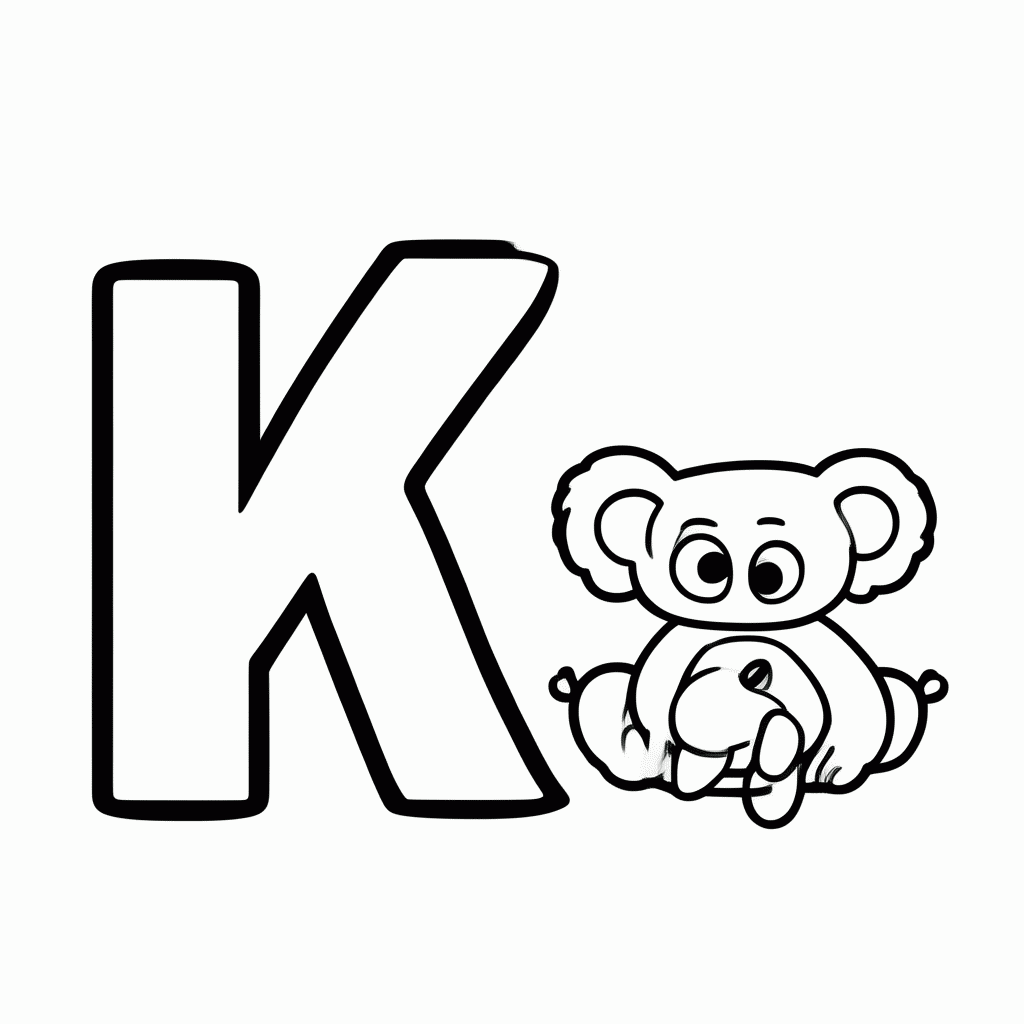 Desenho de K de Koala para colorir e imprimir grátis em folha A4