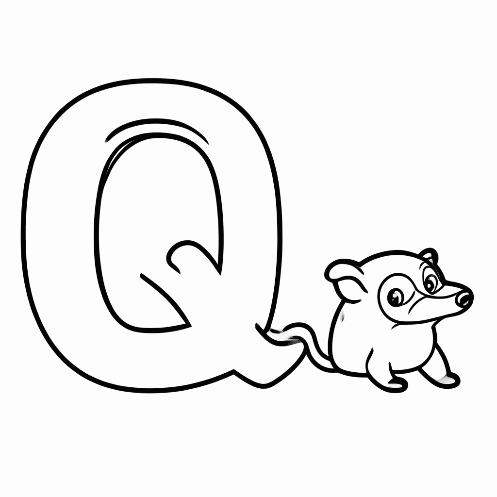 Desenho de Q de Quati para colorir e imprimir grátis em folha A4
